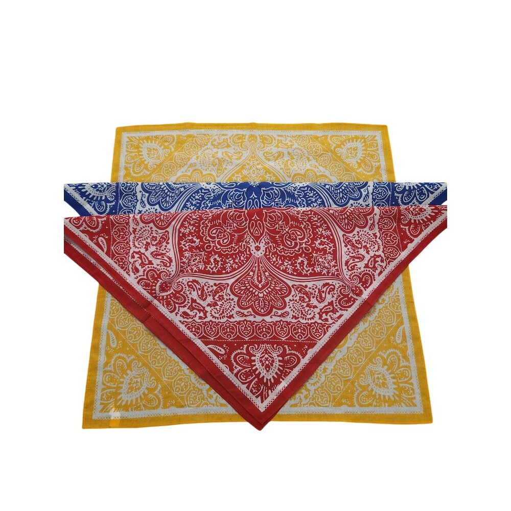 Paisley Bandanas 22"x22" Cotton Square Handkerchiefs Blue Red Yellow 3 Multicolo - Picture 3 of 12